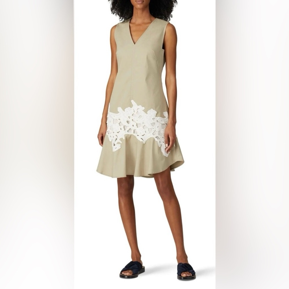 Derek Lam Collective Khaki Lace Hem Midi Dress IT 40 | Designer Cotton Twill RTR - Picture 8 of 10